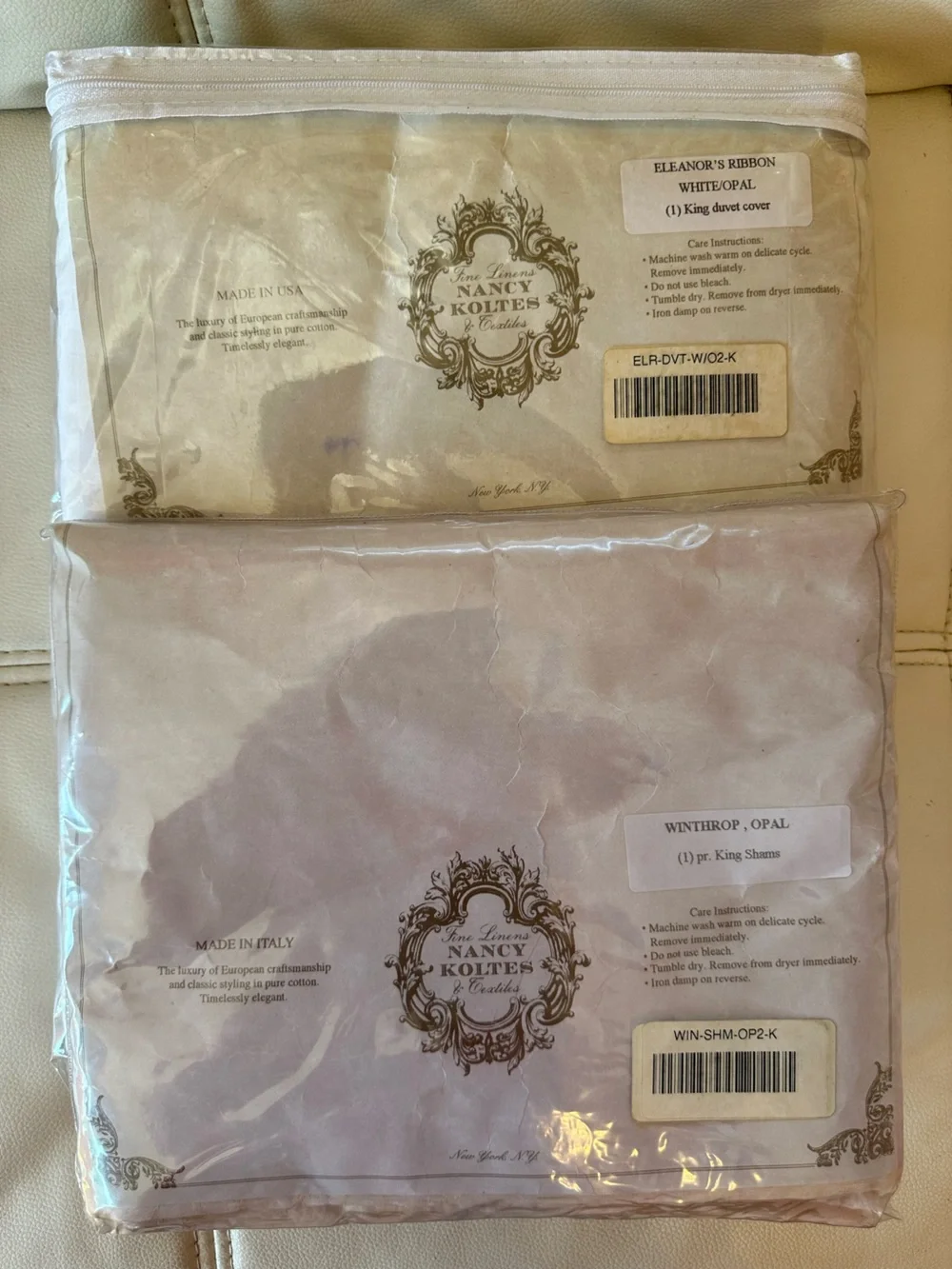 Nancy Koltes Luxury King Duvet Cover & King Sham Set Opal White 100% Cotton NWT